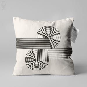 Beige Cushion with Mid Century Themed, Bauhaus Retro Pillow Covers, Double Sided Printed on the Soft Velvet Fabric with Multi Size Options