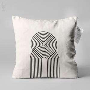 Mid Century Pillow with Bauhaus Themed, Retro Pillow Cover, Double Sided Printed on the Soft Beige Velvet Fabric with Multi Size Options