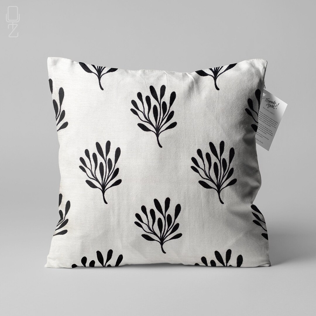 Black White Cushion Cover With Floral Pattern Double Sided Printing Throw Pillow Cover on the Soft Chenille Fabric With Different Sizes Etsy