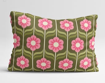 Retro Floral Lumbar Cushion - Mid Century Modern Rectangular Pillow, Funky Decorative Cushions