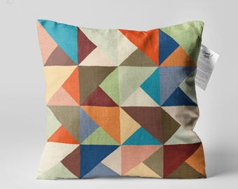 Housse de coussin pour oreiller doux double face multicolore à thème géométrique