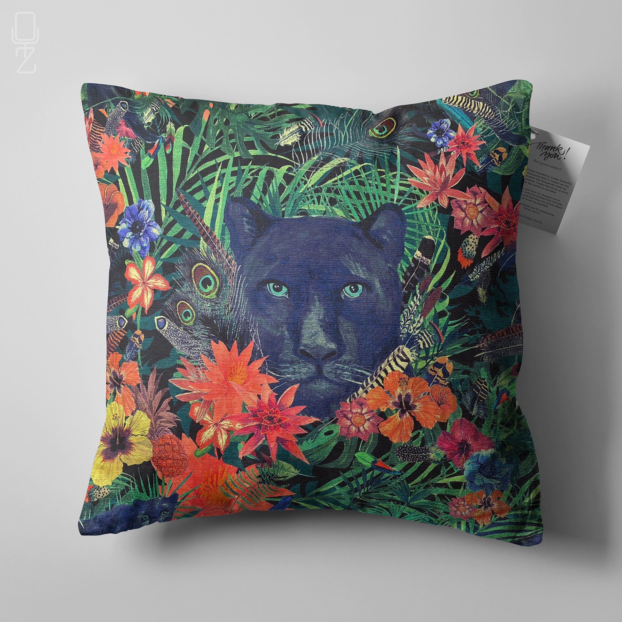 Cushion Cover the Black Panther Behind of the Colourful Flowers Double Sided Printing Pillow Cover on the Chenille With Different Sizes Etsy Canada
