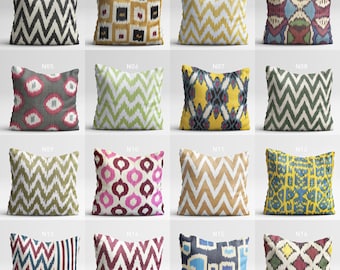 Set Of 2 Ikat Cushion Covers - IKAT Fabric Hand Woven (Not Print) Fabric Pillow Covers, Gift from 100% Cotton, Combine Throw Cushion 20x20"