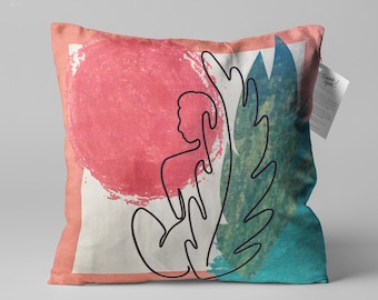 Abstract Chenille Cushion Cover, Leaf Silhouette, Double Sided Print, OEKO-TEX