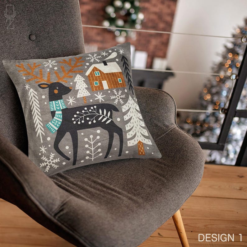 Housse de coussin de Noël | Thème renne, renard, écureuil et hibou avec 4 modèles différents, taies d'oreiller d'hiver de Noël recto-verso, plusieurs tailles image 8
