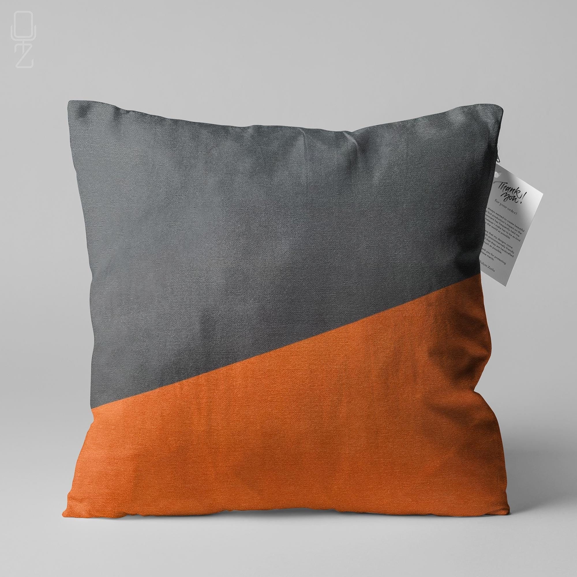 Grey Orange Cushion Cover With Geometric Theme Double Sided