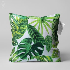 Cushion Cover with Green Tropical Palm Leaves | Double Sided Printing Throw Pillow Cover on the Soft Chenille Fabric with Multi Size Options