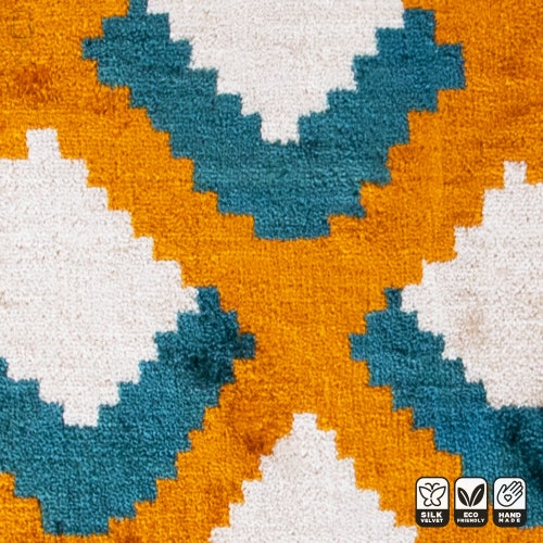Yellow & Blue Silk Velvet Cushion Cover with Wire Pattern orders | Front side is 100% Silk Velvet, Back side is Soft Orange Fabric | OEKO-TEX®