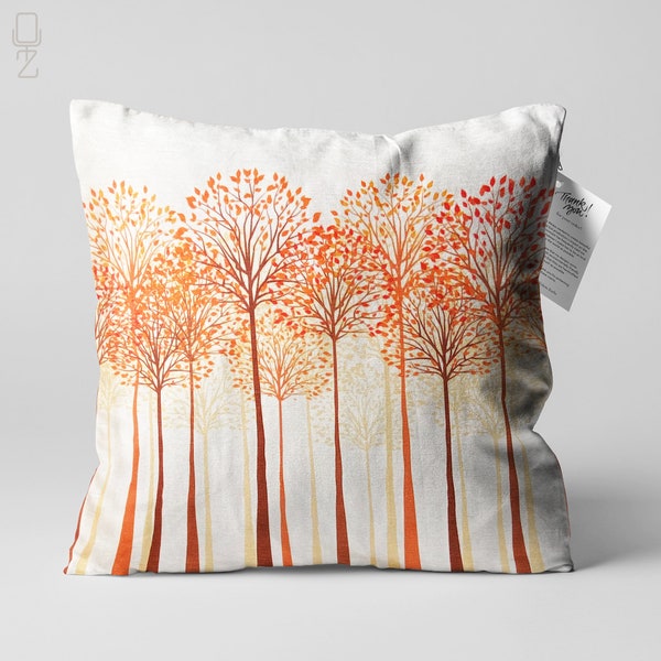 Abstract White Cushion Cover Orange Tall Trees Themed | Double Sided Printing Throw Pillow Cover on the Soft Chenille with Different Sizes