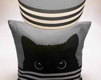 Katzen Samt Lampenschirm & Kissen Set: Grau Gestreift