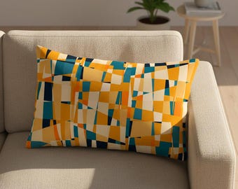 Lumbar Pillow Cover - Rectangle Cushion, Mustard and Teal Custom Cushions, Home Decor Gift