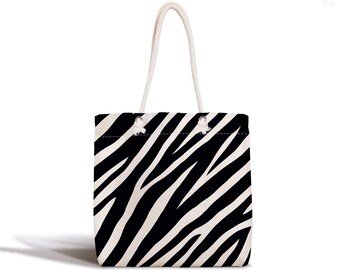 Bolso tote con estampado de cebra negro / Bolso de hombro de tela resistente