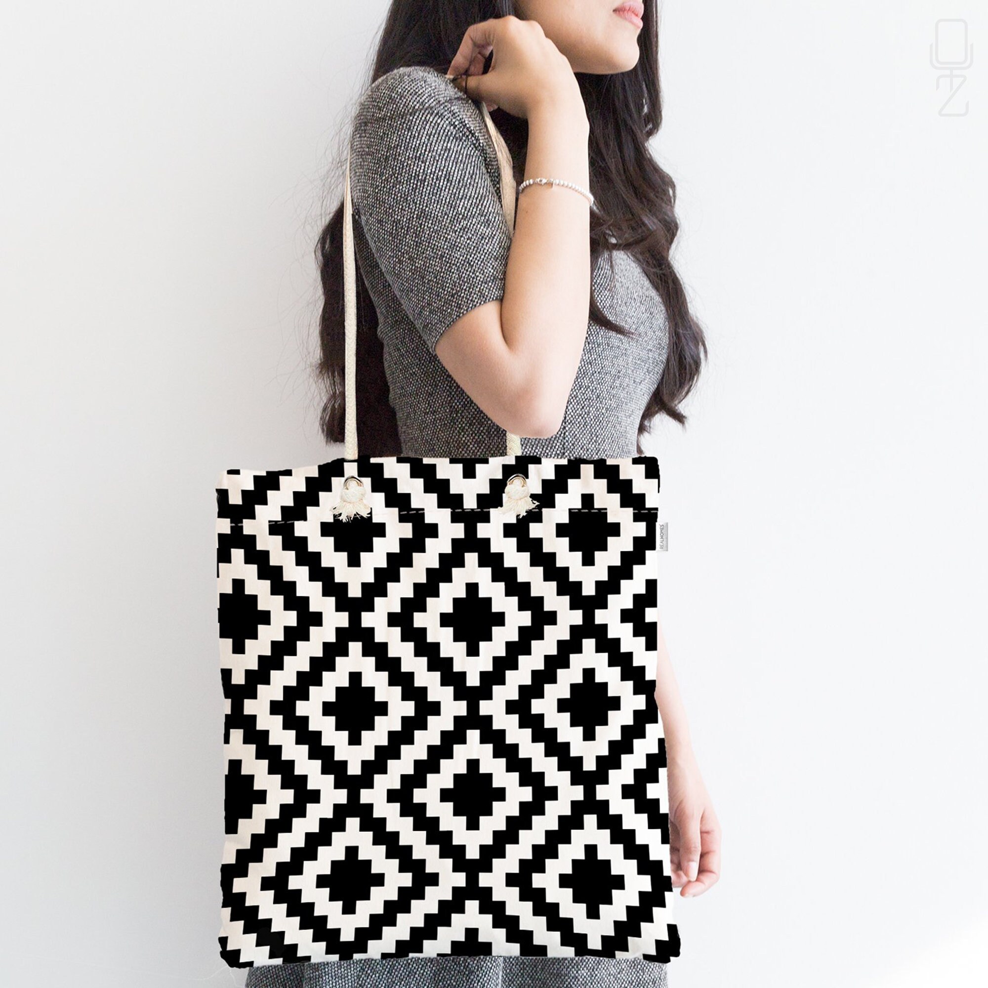 Tote Bag With Black Aztec Pattern Theme |size 45x50x7cm |double Sided ...
