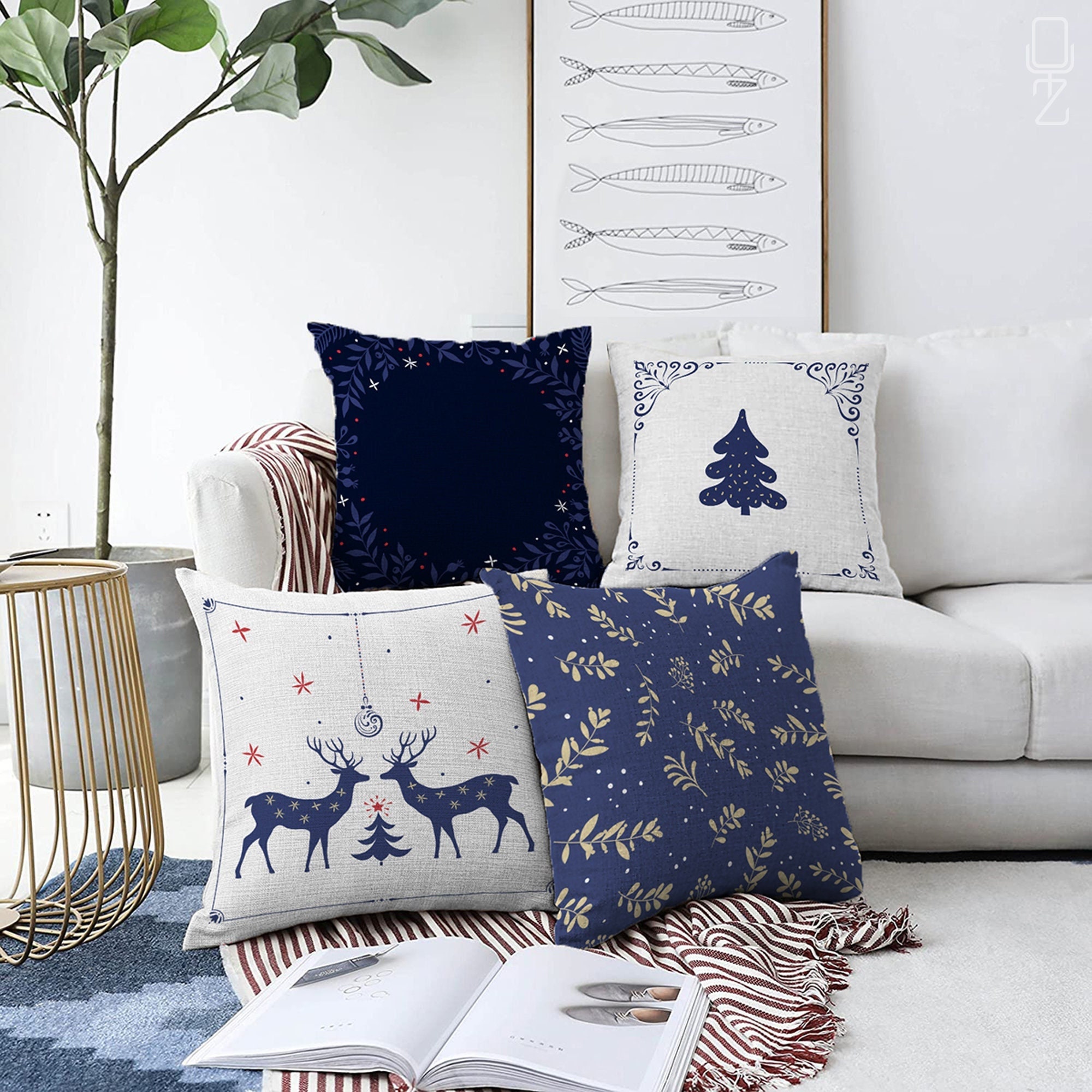 Blue christmas cushions cheap