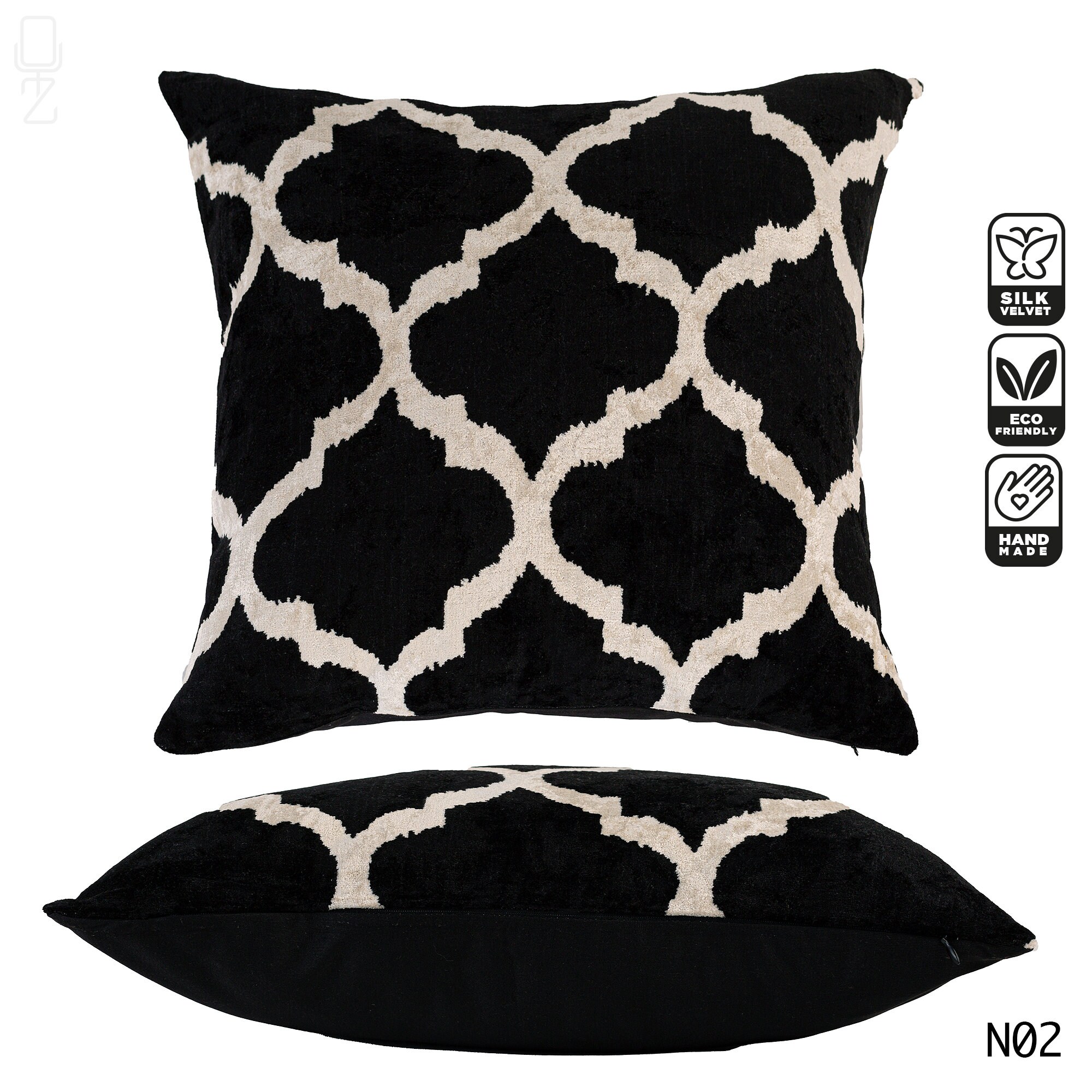 Mosaic Silk Velvet Cushion Cover with Black & Red Colours Frontside