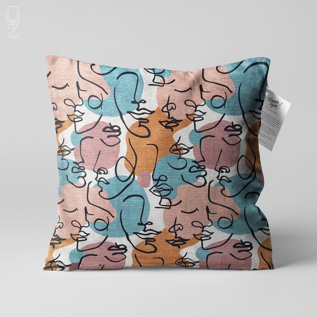 Abstract Blue & Orange Face Patterns on Cushion Cover | Double Sided ...
