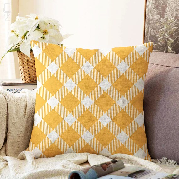 Yellow White Gingham Throw Pillow Cover Double Sided Printing on Soft Chenille Fabric With Multi Size Options OEKO TEX Standard Etsy UK
