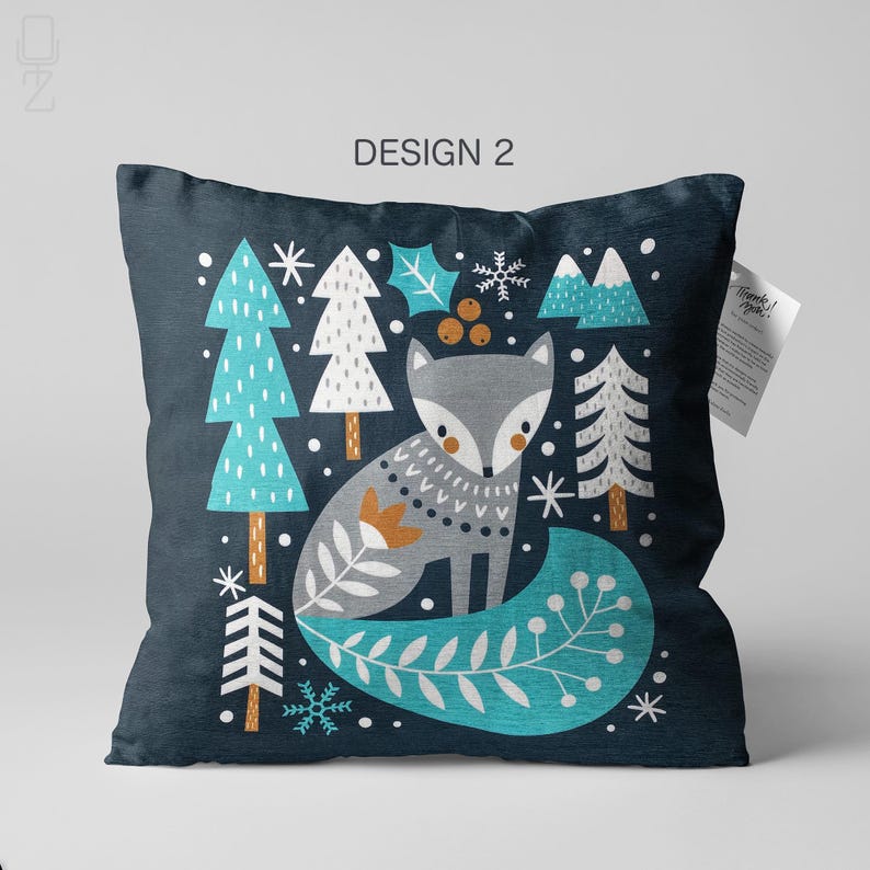 Housse de coussin de Noël | Thème renne, renard, écureuil et hibou avec 4 modèles différents, taies d'oreiller d'hiver de Noël recto-verso, plusieurs tailles image 3
