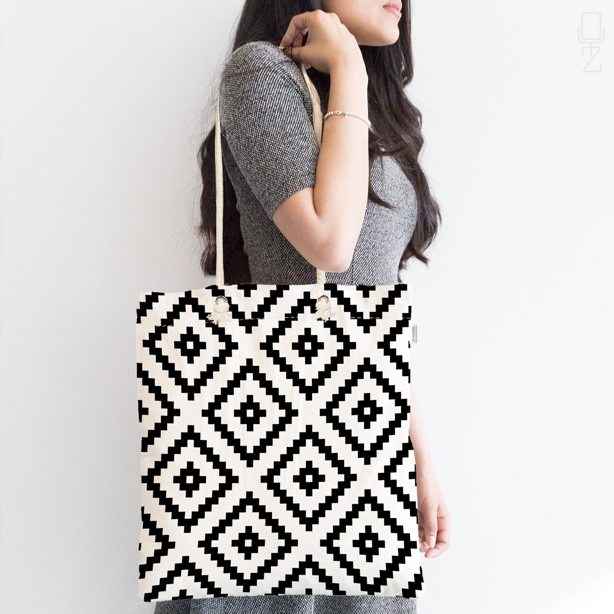 Tote Bag With Black Aztec Pattern Theme |size 45x50x7cm |double Sided ...