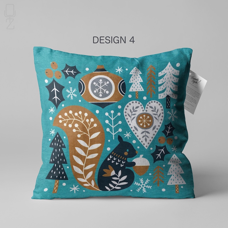 Housse de coussin de Noël | Thème renne, renard, écureuil et hibou avec 4 modèles différents, taies d'oreiller d'hiver de Noël recto-verso, plusieurs tailles image 5