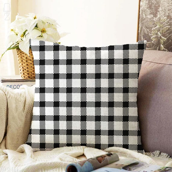 Black White Gingham Cushion Cover Double Sided Printing on Soft Chenille Fabric With Multi Size Options OEKO TEX Standard Etsy UK