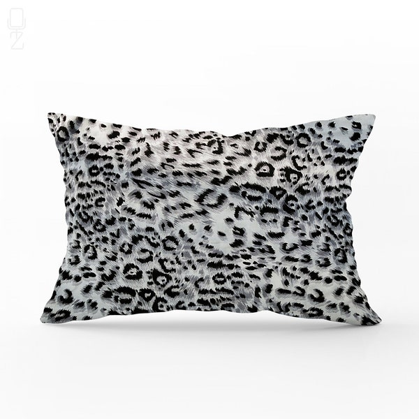 Leopard Theme Rectangle Cushion Cover | Different Size Options | Black & Grey Pattern Throw Pillow Cover Printed to Suede Fabric, OEKO-TEX®