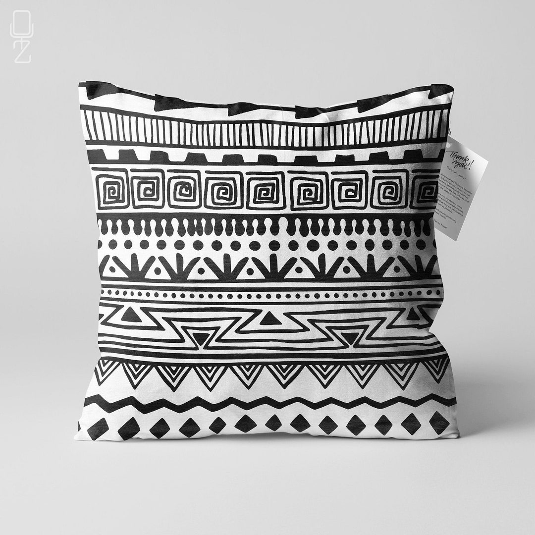 African Pattern Black White Cushion Cover Double Sided Printing on Soft Chenille Fabric With Multi Size Options OEKO TEX Etsy UK