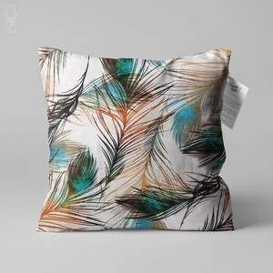 Cushion Cover with Green & Orange Peacock Feathers | Double Sided Printing Throw Pillow Cover on the Chenille with Different Sizes