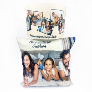 Personalised Lampshade & Cushion Set Velvet Fabric Drum Lamp Shades, Double Sided Cushion with Insert, Create Your Own Lampshade and Cushion