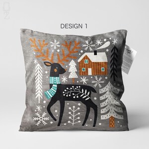 Housse de coussin de Noël | Thème renne, renard, écureuil et hibou avec 4 modèles différents, taies d'oreiller d'hiver de Noël recto-verso, plusieurs tailles image 2