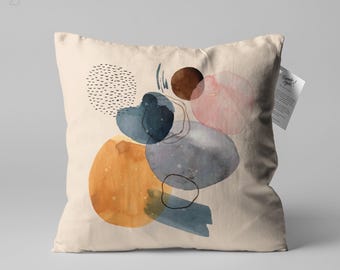Ivory Cushion Cover With Abstract Geometric Water Colour Patterned