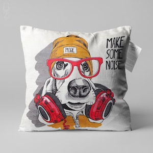 Basset Hound Cushion Cover with Dj Dog Cartoon, Double Sided Printing on the Soft Chenille Fabric with Different Size Options, OEKO-TEX®