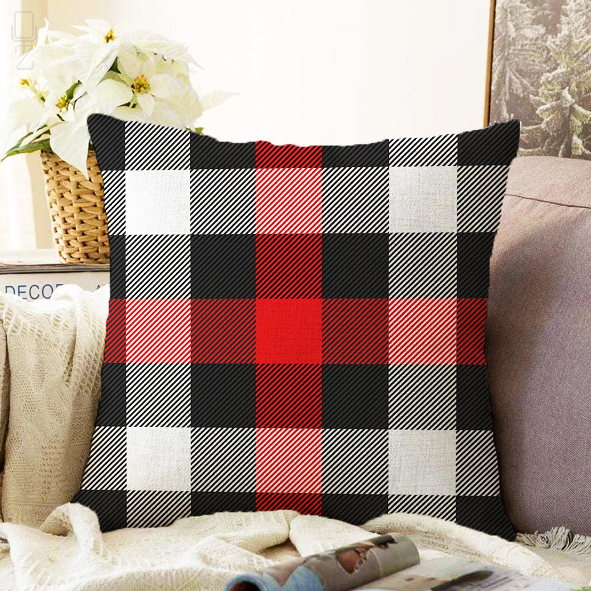 Black and clearance red plaid pillows