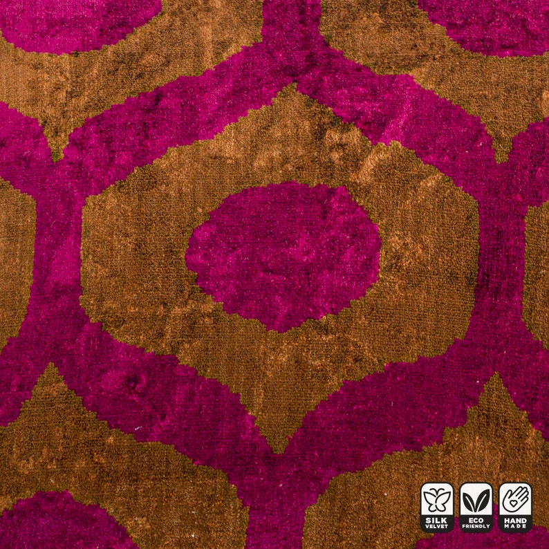 Brown & Fuchsia Pink Traditional Silk Ikat Velvet Cushion Cover 45x45cm