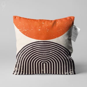 Abstract Ivory Pillow Cover with Orange Black Bauhaus Pattern | Double Sided Printing Cushion Cover on the Chenille with Different Sizes