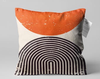 Bauhaus Pillow Cover with Geometric Themed | Orange & Black Abstract Cushion