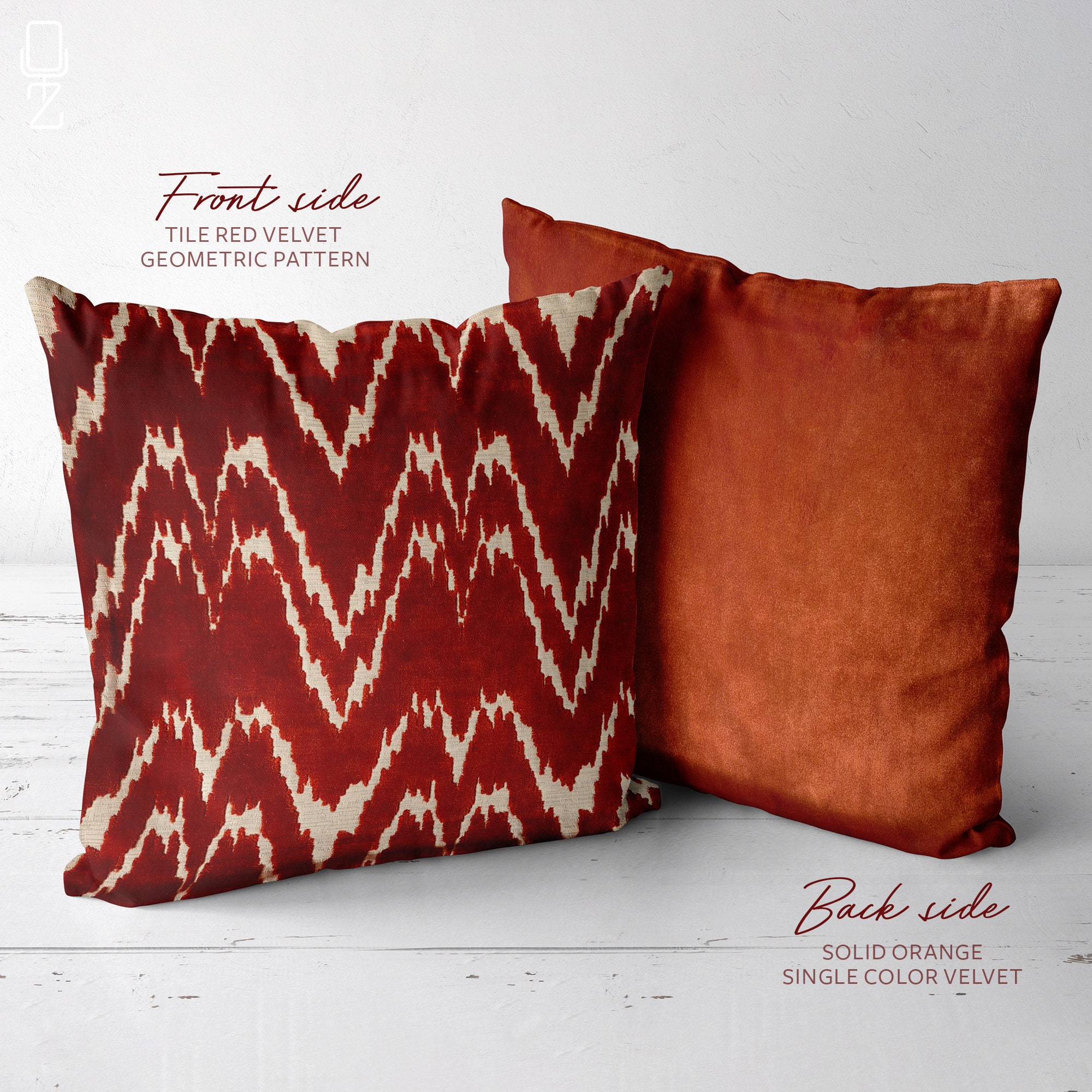 Luxury Velvet Cushion Cover With Tile Red Geometric Lines Etsy UK