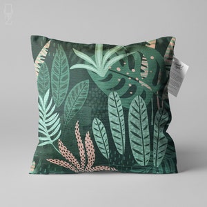 Green Decorative Pillow Cover with Tropical Leaves, Double Sided Printing on the Soft Chenille Fabric with Different Size Options, OEKO-TEX®