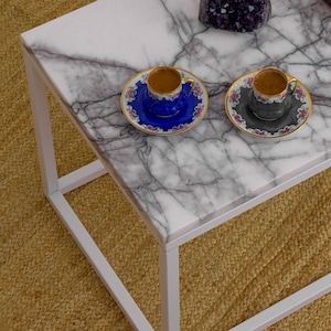 Lilac Marble Coffee Table: Rectangular Accent Table, Iron Legs