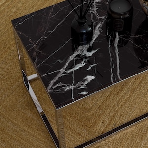 Nero Marquina Marble Coffee Table: Rectangular Accent Table