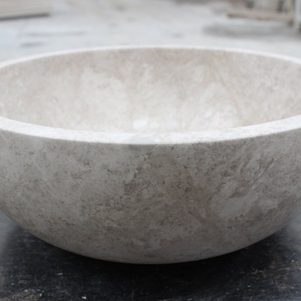 Natural Stone Tundra Beige Round Vessel Sink - Elegant Handcrafted Beige Marble Basin for Refined Bathrooms