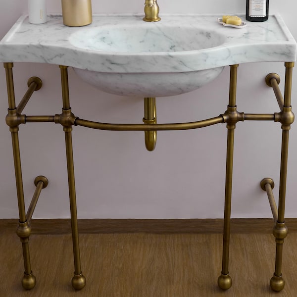 Consola para lavabo de mármol, acero inoxidable, latón, níquel y revestimiento dorado, medidas personalizadas.