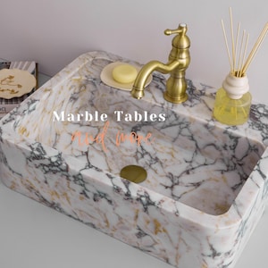 Calacatta Viola Marble Bathroom Sink | Wall Mount Vessel Sink | Custom Marble Vanity Top | Powder Room Sink