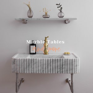 Ribbed White Marble Sink: Modern Bathroom Vanity Top with Optional Shelf
