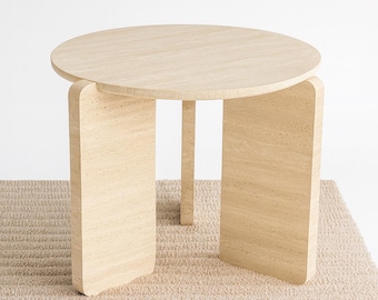 Round Travertine Marble Coffee Table: Natural Stone Accent Table