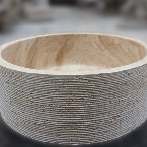 Handcrafted Light Beige Travertine Sink: Round Rustic Bathroom Vessel