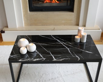 Table basse en marbre noir, dessus de table en marbre naturel, décoration intérieure Art déco, meubles de salon rectangulaires d'amélioration de l'habitat