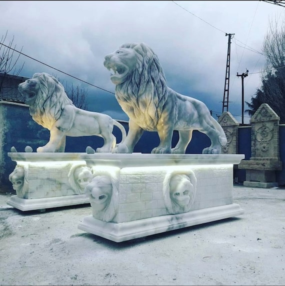 Hand Made Marble Lion Sculpture Hand Carved Art White Marble - Etsy