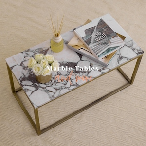 Marble Coffee Table with Metal Legs, Luxury Calacatta Viola, Custom Sizes, Nordic Minimalist Design, Real Marble Accent Table, Free Shipping
