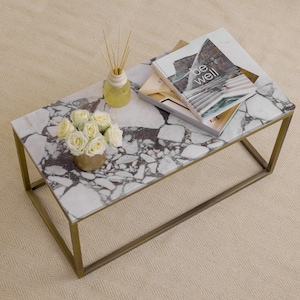 Calacatta Viola Marble Coffee Table with Metal Legs, Luxury, Custom Sizes, Nordic Minimalist Design, Real Marble Accent Table, Free Shipping